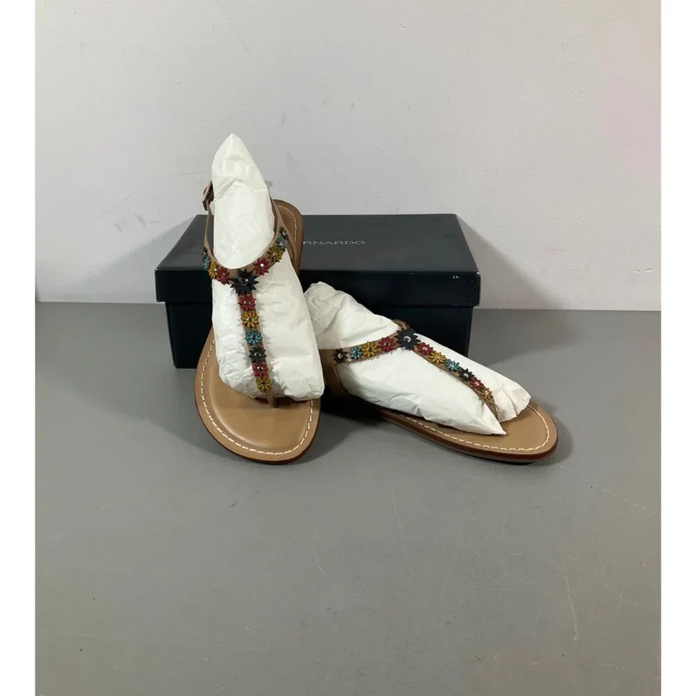 Bernardo Mirabeau Women's Leather Sandals - Brown, Size 9, Floral Embellishment - Picture 4 of 12